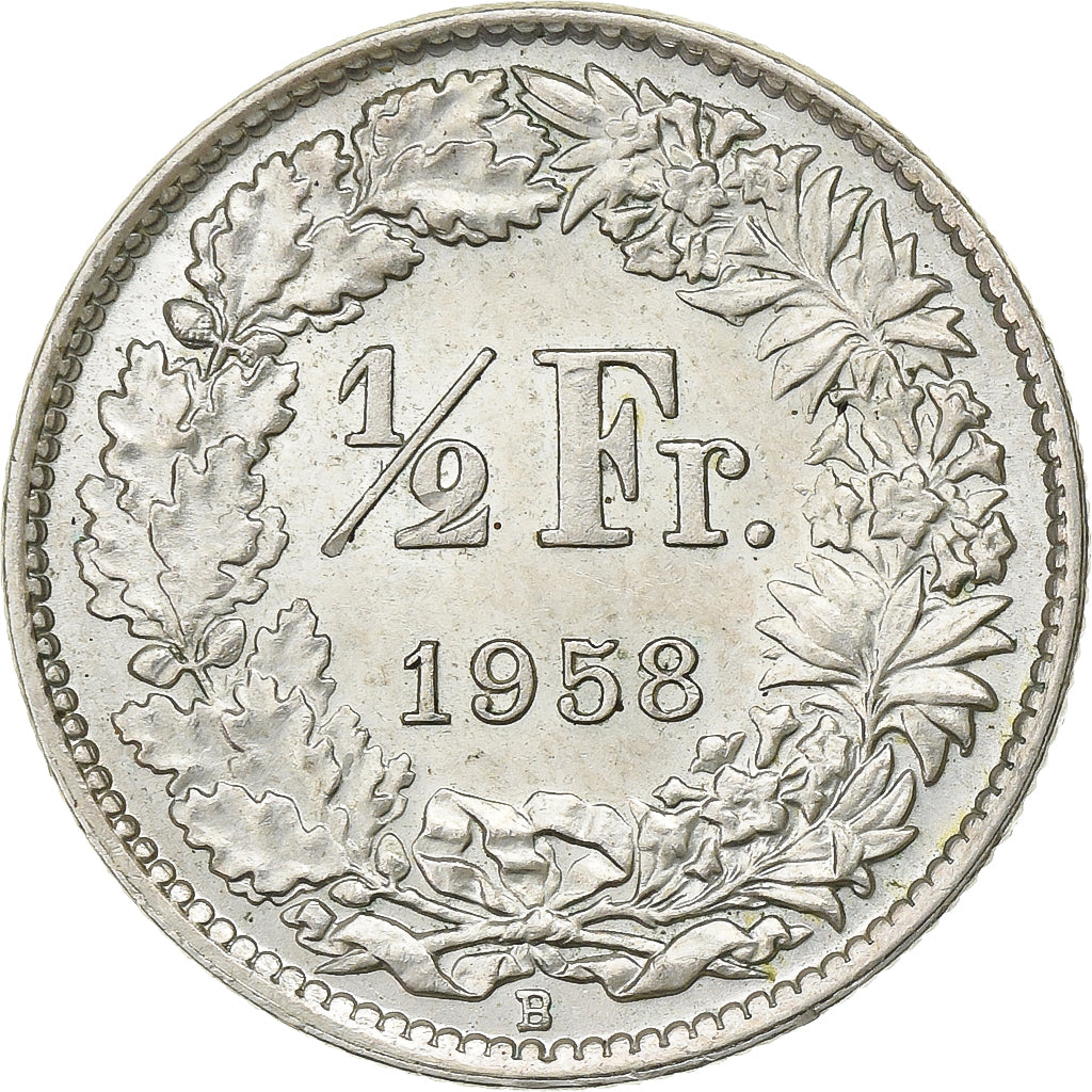 Suiza, 1/2 Franc, 1958, Bern, Plata, MBC+, KM:23