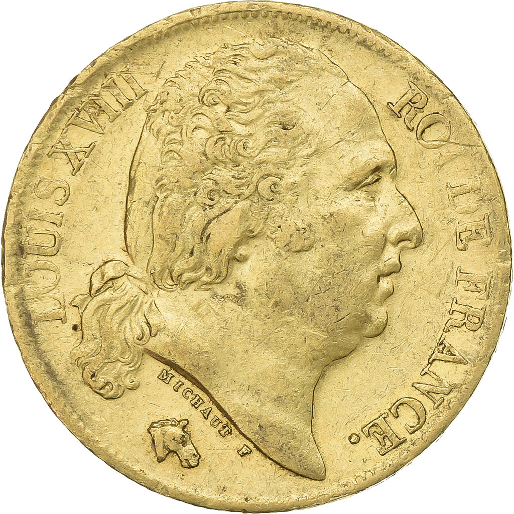 Francia, Louis XVIII, 20 Francs, 1818, Paris, Oro, BB, Gadoury:1028