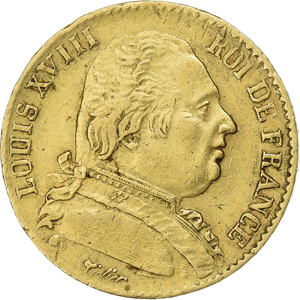 Francia, Louis XVIII, 20 Francs, 1814, Bordeaux, Oro, BB, KM:706.1