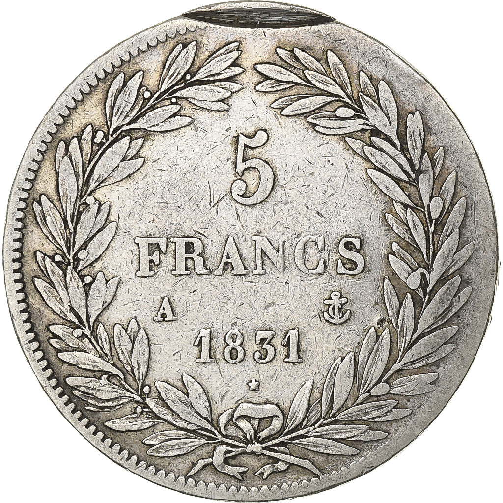 France, Louis-Philippe Ier, 5 Francs, 1831, Paris, Clipped, Argent, TB+