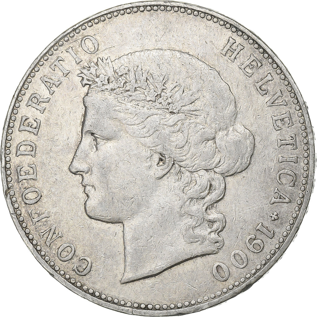 Szwajcaria, 5 Francs, Helvetia, 1900, Bern, Srebro, EF(40-45), KM:34