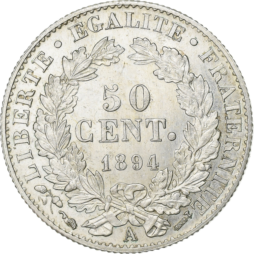France, 50 Centimes, Cérès, 1894, Paris, Silver, MS(63), Gadoury:419a