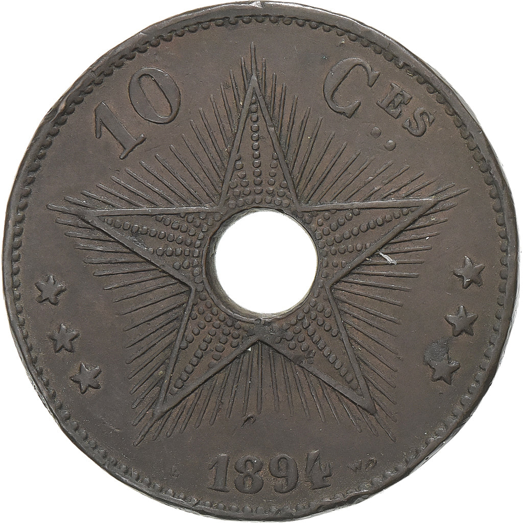 Congo Free State, Leopold II, 10 Centimes, 1894, Copper, VF(30-35), KM:4