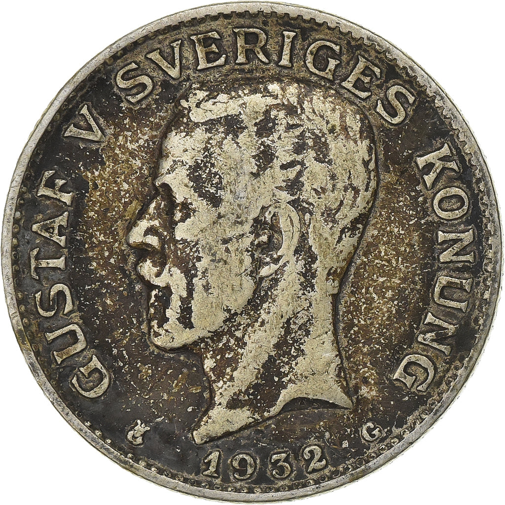 Suecia, Gustaf V, Krona, 1932, Kungsholmen, Plata, BC+, KM:786