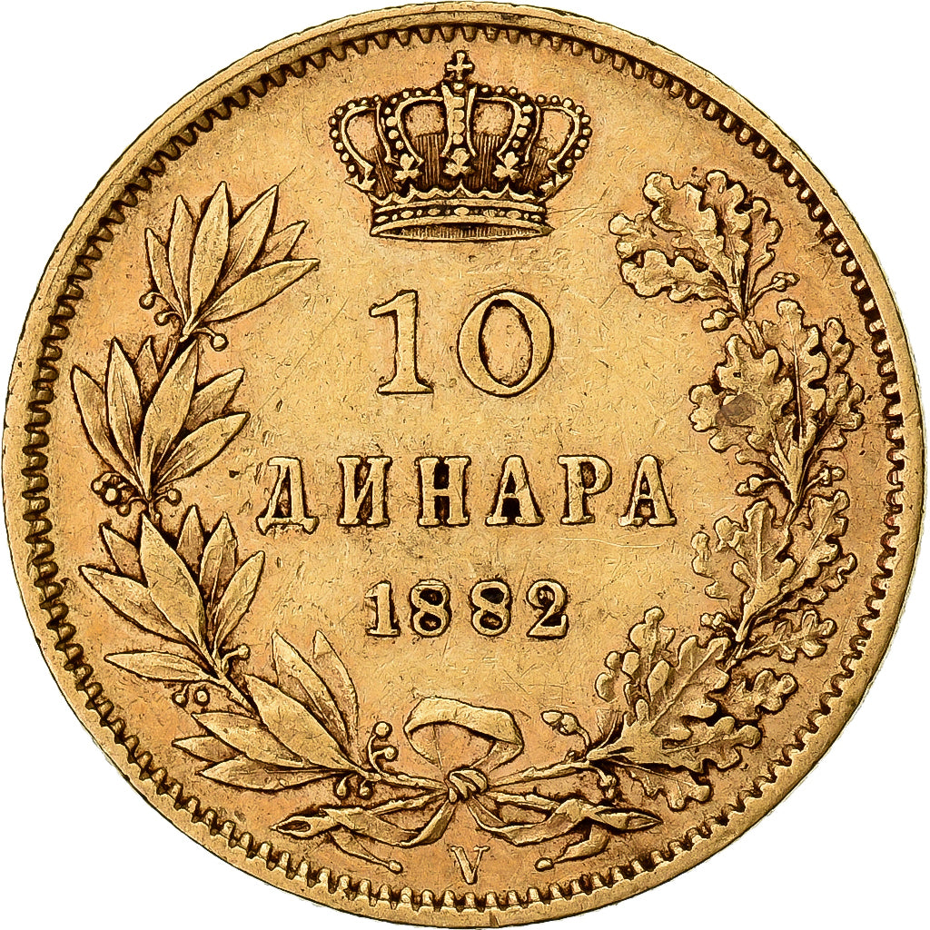 Serbia, Milan I, 10 Dinara, 1882, Vienne, Gold, EF(40-45), KM:16