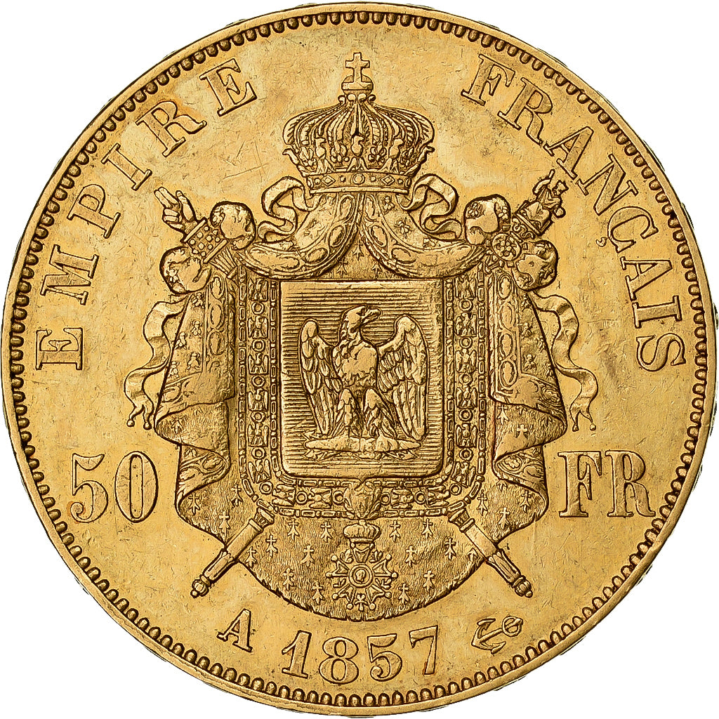 Francia, Napoleon III, 50 Francs, 1857, Paris, Oro, MBC+, Gadoury:1111, KM:785.1
