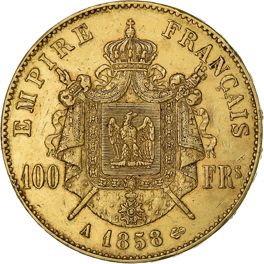 Francia, Napoleon III, 100 Francs, 1858, Paris, Oro, MBC, Gadoury:1135, KM:786