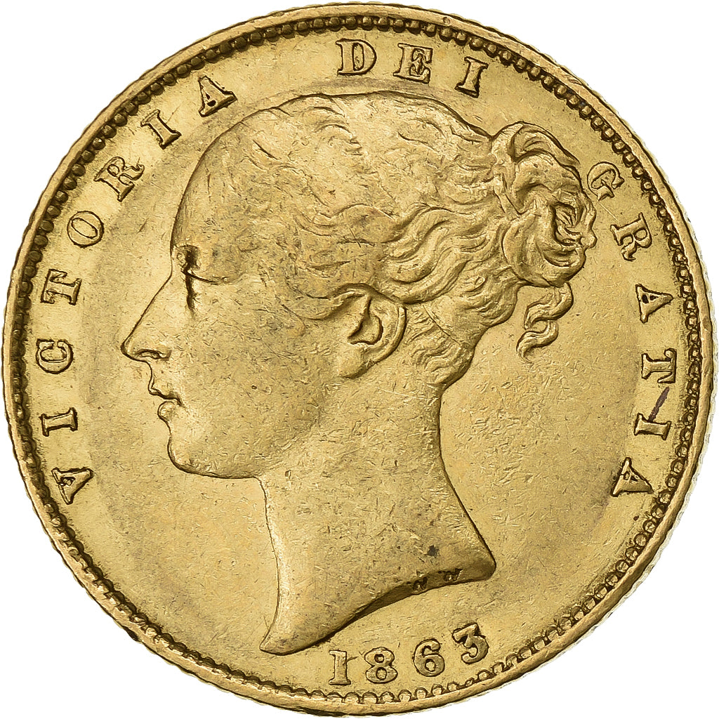 Great Britain, Victoria, Sovereign, 1863, London, Union Shield, Gold, AU(55-58)