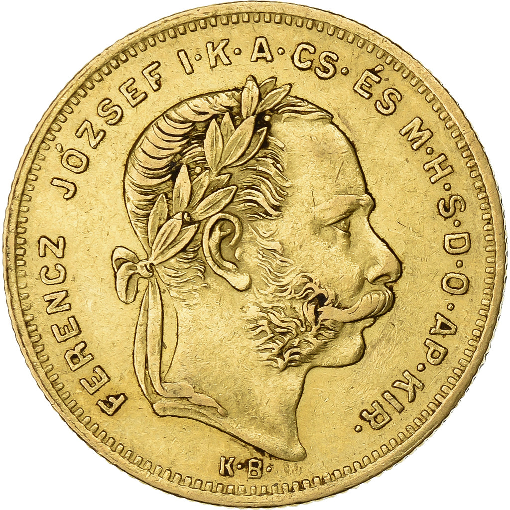 Hungary, Franz Joseph I, 8 Forint 20 Francs, 1875, Kremnica, Gold, AU(55-58)
