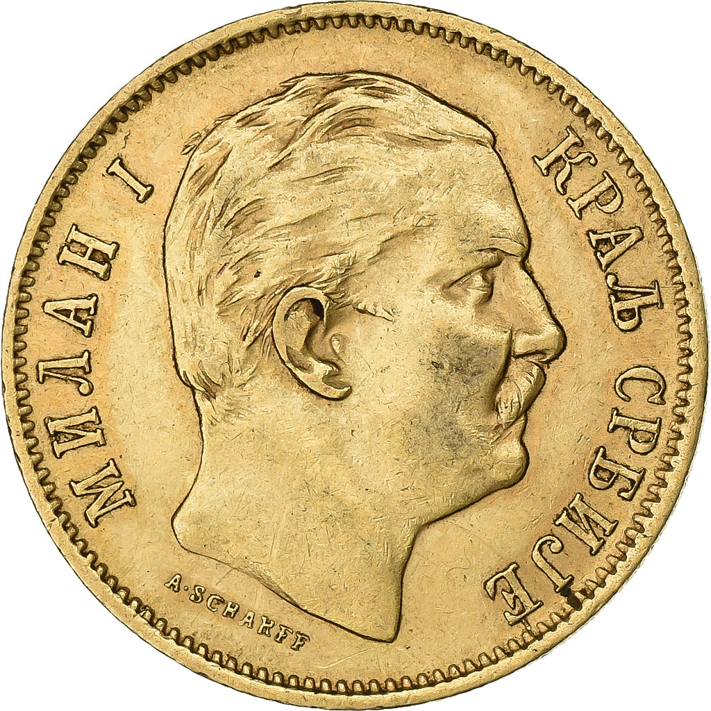 Serbia, Milan I, 10 Dinara, 1882, Vienna, Oro, MBC, KM:16