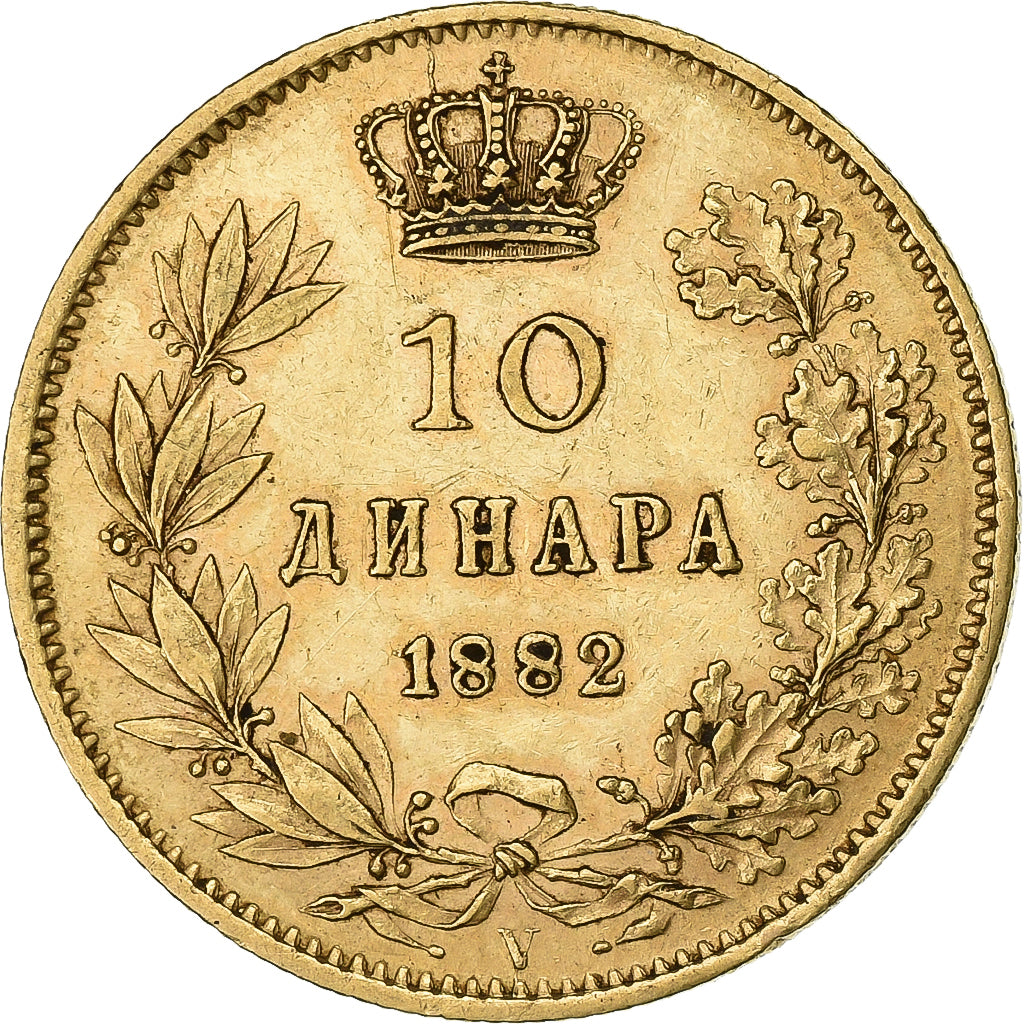 Serbia, Milan I, 10 Dinara, 1882, Vienna, Oro, MBC, KM:16