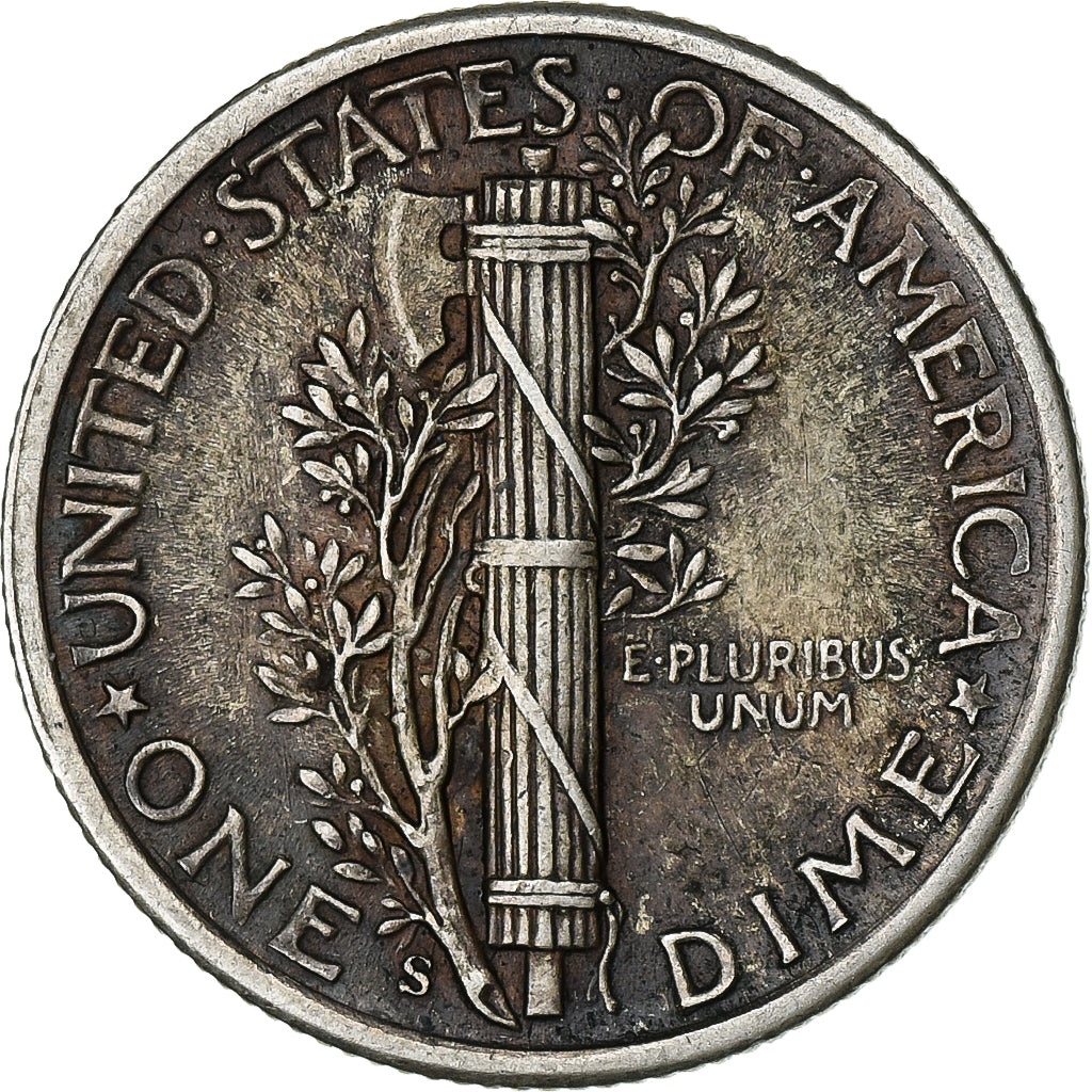 United States, Dime, Mercury, 1942, San Francisco, Silver, AU(50-53), KM:140