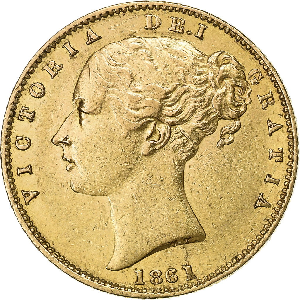 Great Britain, Victoria, Sovereign, 1861, London, Union Shield, Gold, AU(55-58)