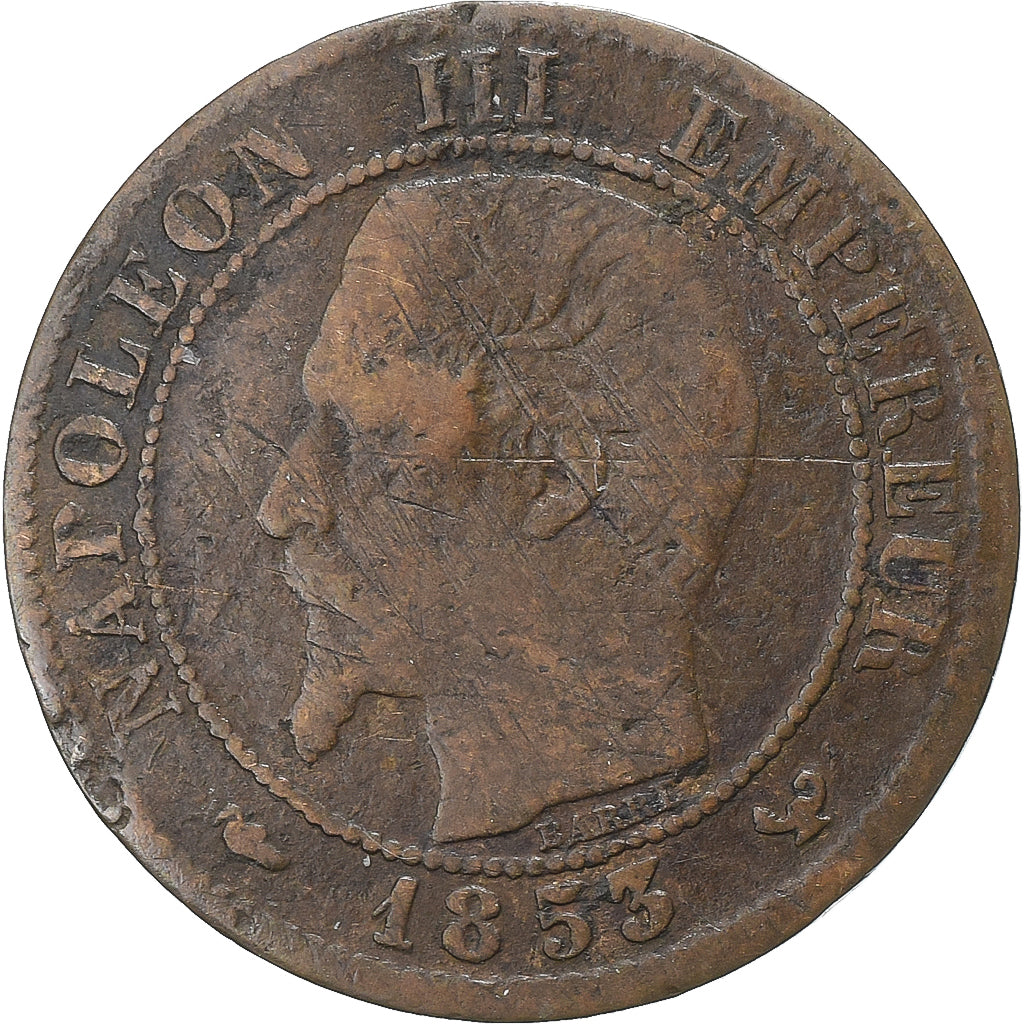 Francja, Centime, 1853, Lille, Brązowy, VF(20-25), Gadoury:86, KM:775.7