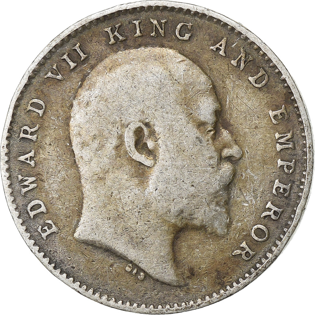 British India, Edward VII, 2 Annas, 1910, Calcutta, Silver, EF(40-45), KM:505