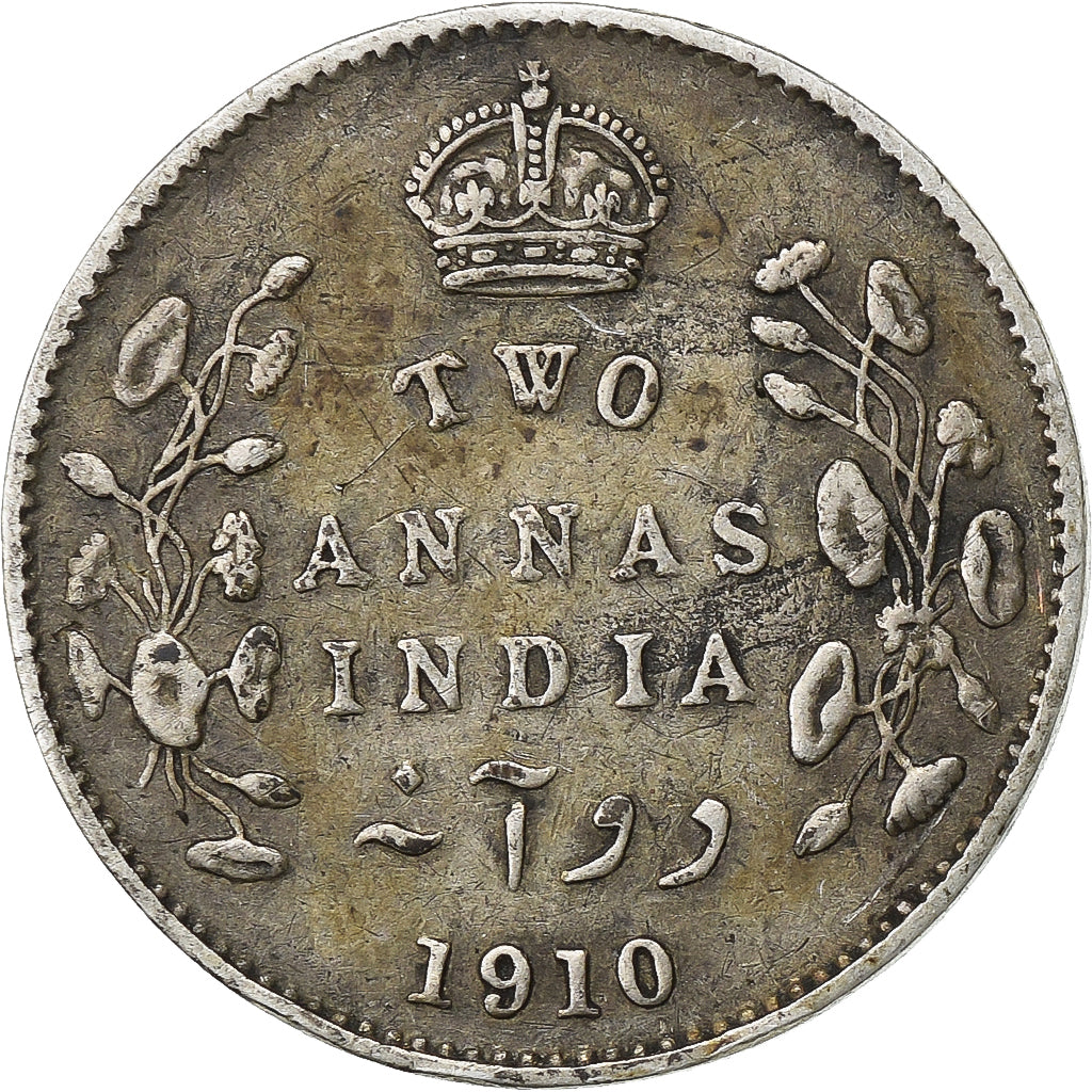 British India, Edward VII, 2 Annas, 1910, Calcutta, Silver, EF(40-45), KM:505