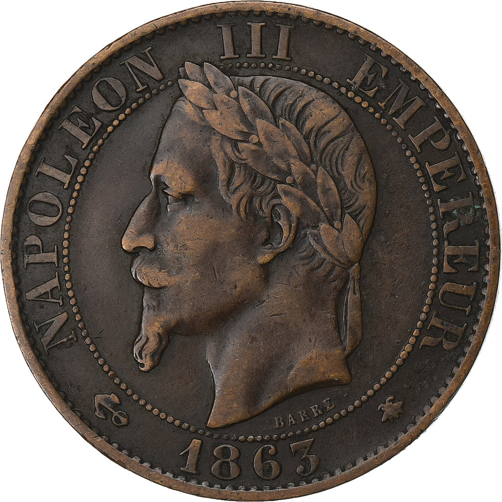 França, Napoleon III, 5 Centimes, 1863, Paris, Bronze, EF(40-45), Gadoury:155