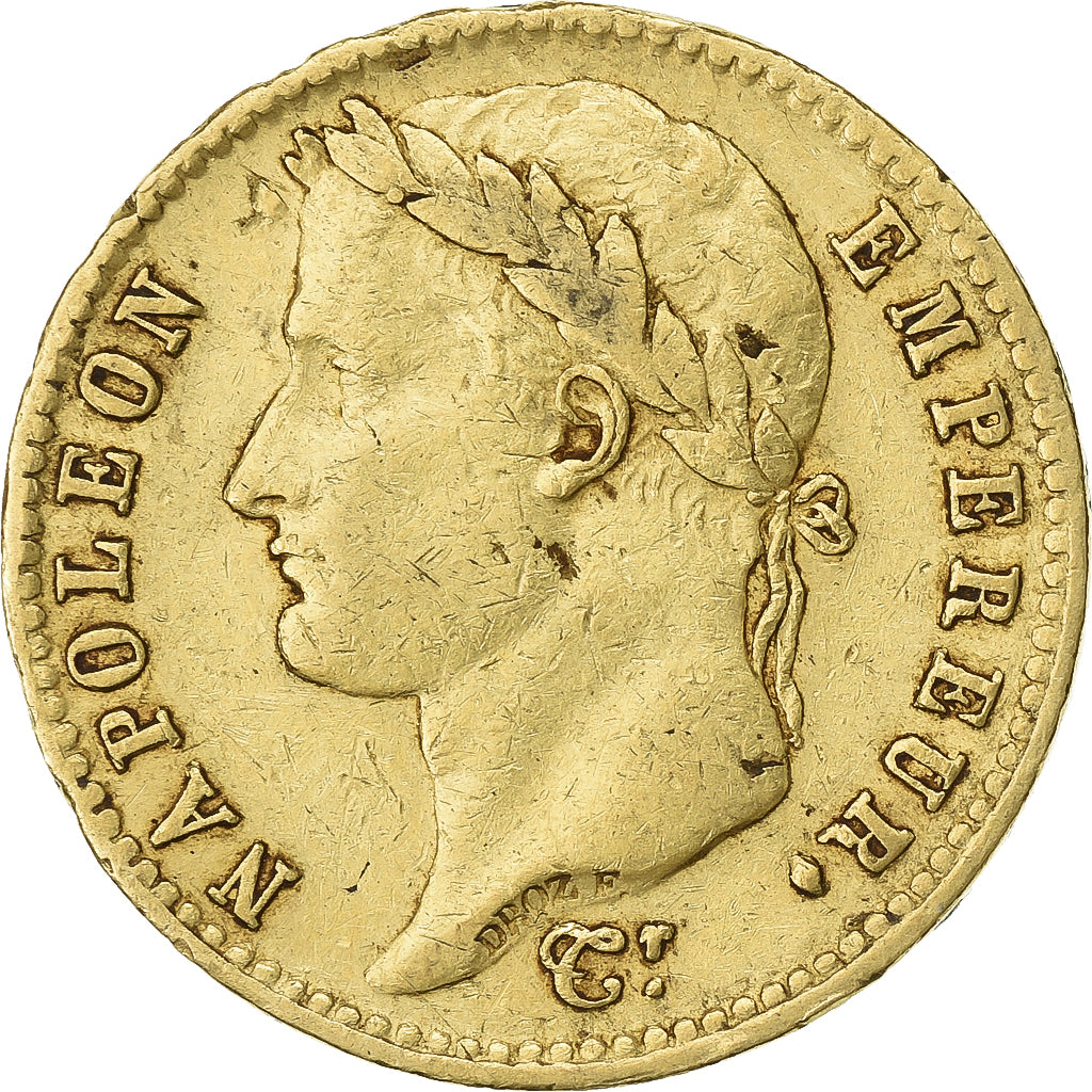 France, Napoléon I, 20 Francs, 1810, Paris, error struck thru, Or, TTB