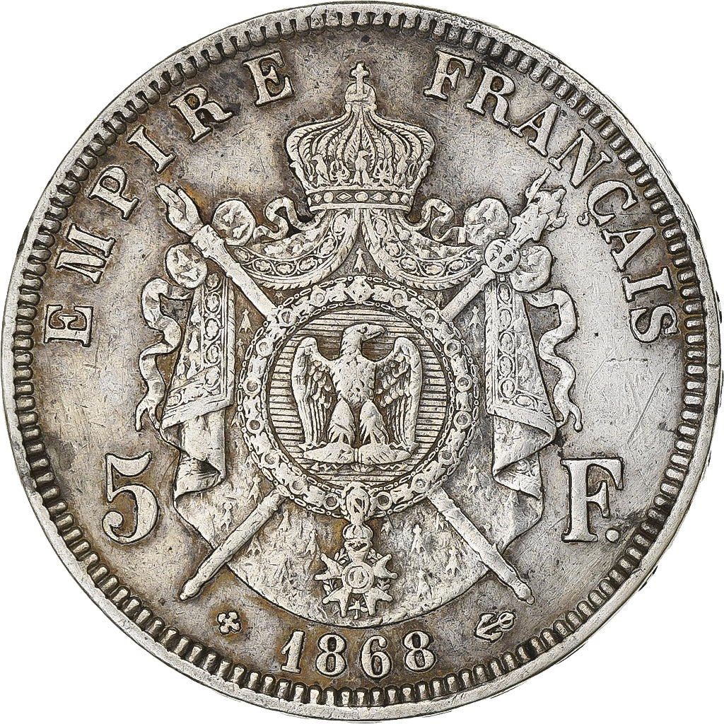 France, Napoleon III, 5 Francs, 1868, Strasbourg, Silver, EF(40-45)