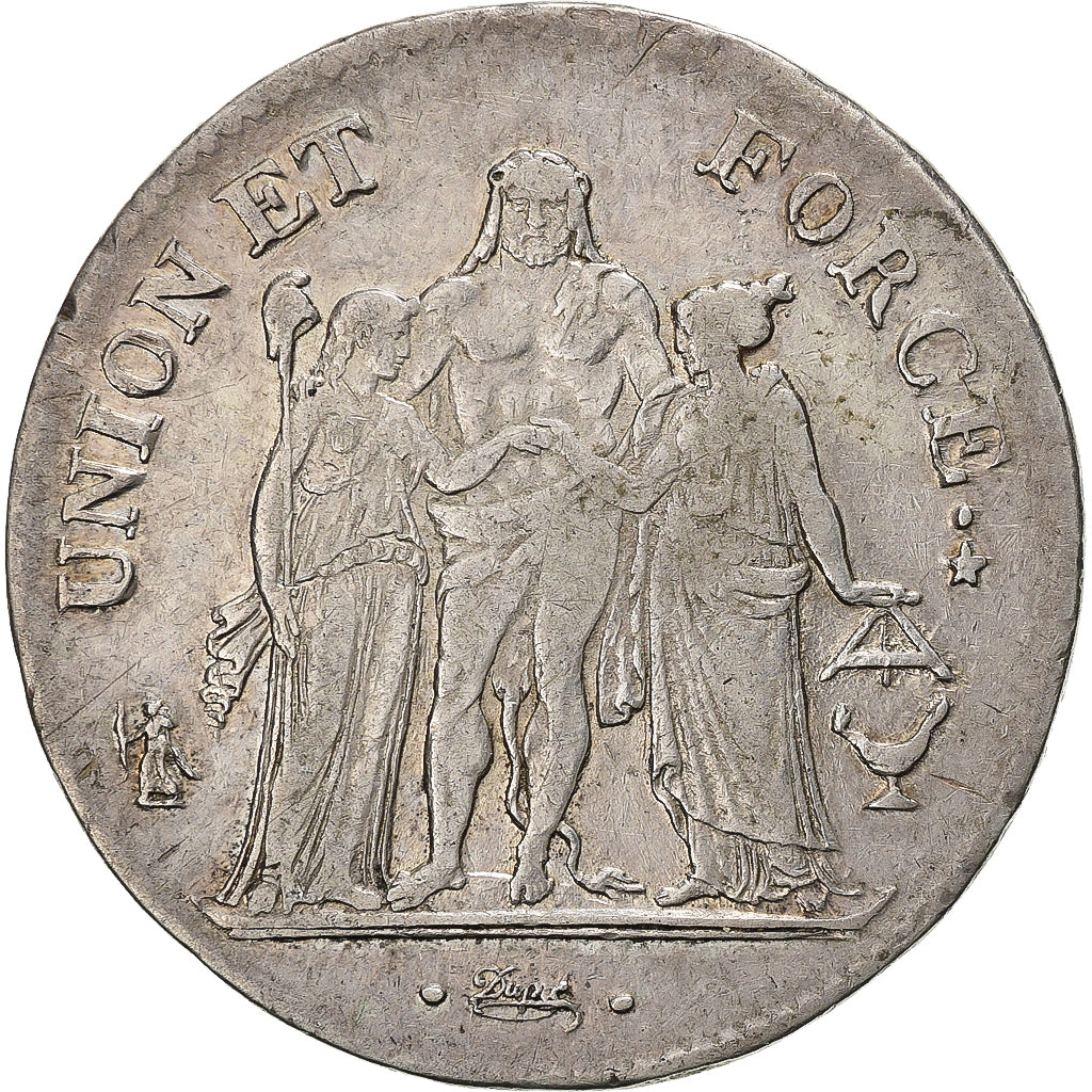 France, 5 Francs, Union et Force, An 10, Bordeaux, Silver, VF(30-35)