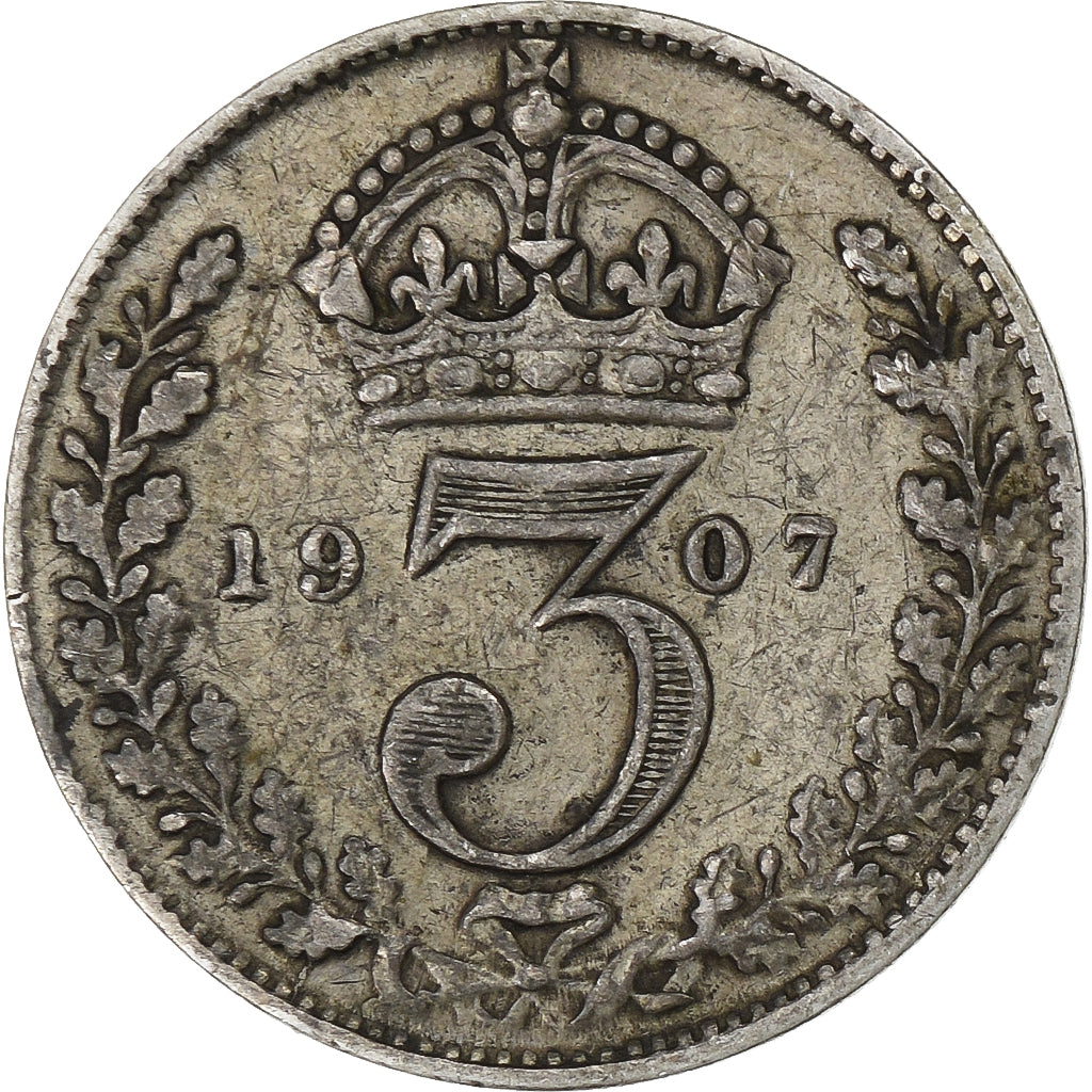 Gran Bretagna, Edward VII, 3 Pence, 1907, London, Argento, MB+, KM:797