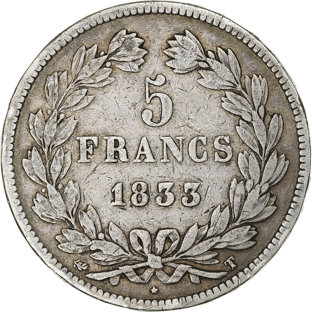 France, Louis-Philippe Ier, 5 Francs, 1833, Nantes, Argent, TB+, Gadoury:678