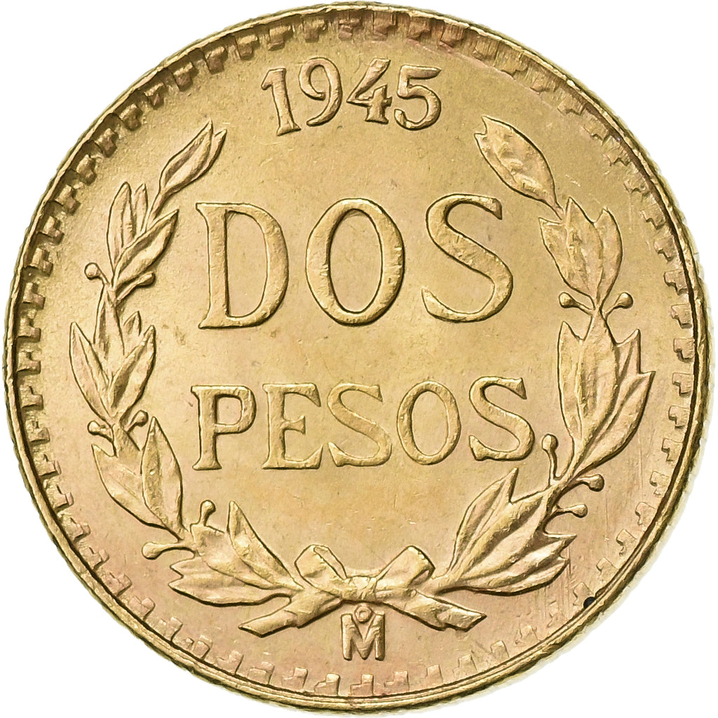 México, 2 Pesos, 1945, Mexico City, Oro, EBC+, KM:461