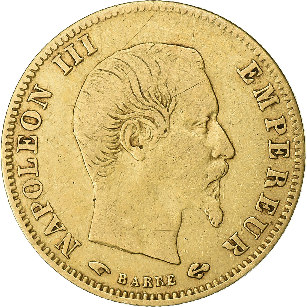 Frankreich, Napoleon III, 5 Francs, Small head, 1856, Paris, Gold, S+