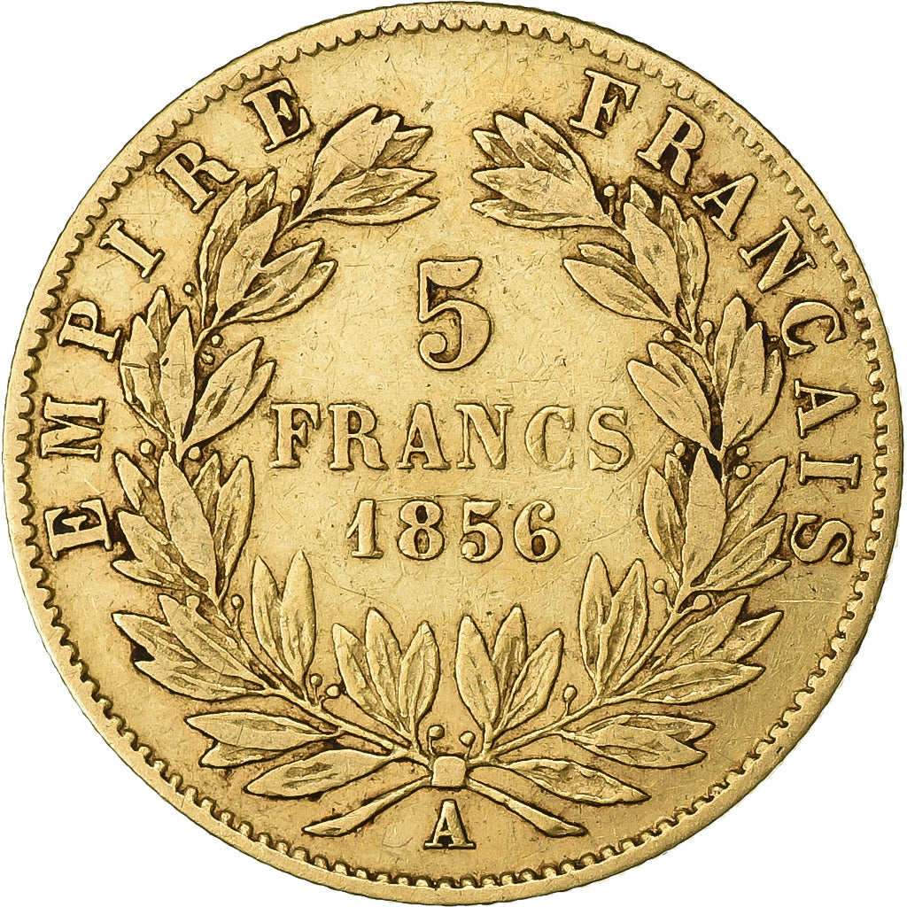Frankreich, Napoleon III, 5 Francs, Small head, 1856, Paris, Gold, S+