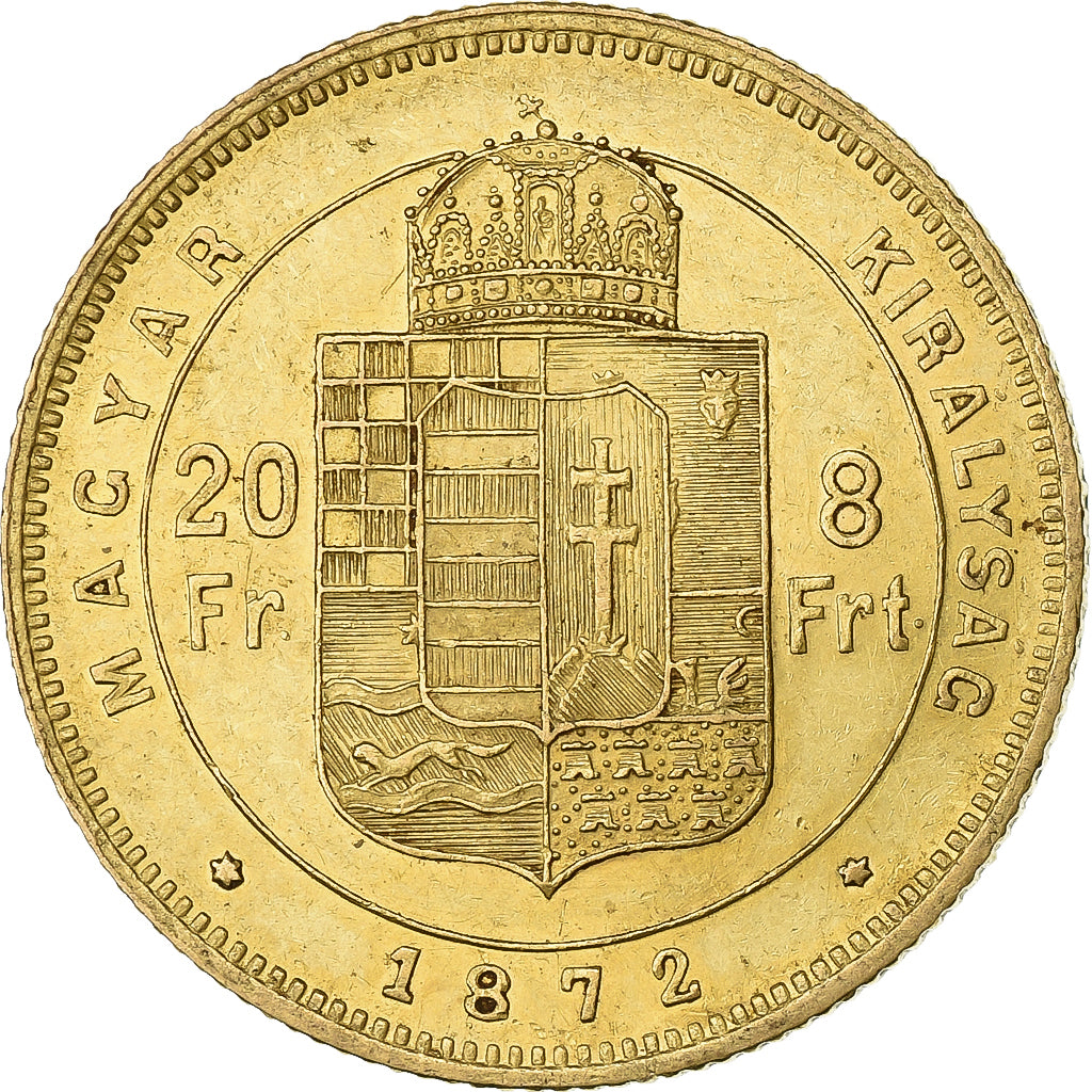 Hungary, Franz Joseph I, 8 Forint 20 Francs, 1872, Kremnica, Gold, AU(55-58)
