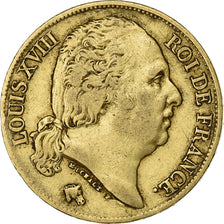 Francja, Louis XVIII, 20 Francs, 1818, Lille, Złoto, EF(40-45), Gadoury:1028