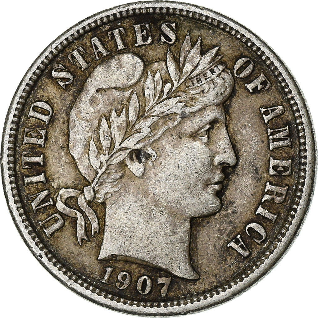 Verenigde Staten, Dime, Barber, 1907, Philadelphia, Zilver, ZF+, KM:113