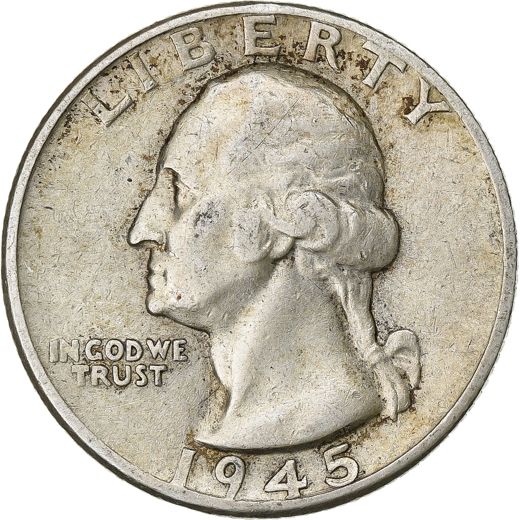 United States, Quarter Dollar., Washington, 1945, Denver, Silver, VF(30-35)