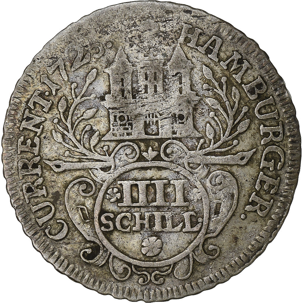 Estados Alemães, Free Hanseatic city of Hamburg, 4 Schilling, 1725, Prata