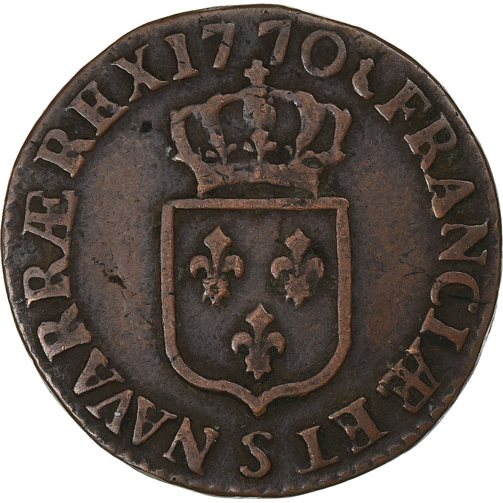 France, Louis XV, 1/2 Sol, à la vieille tête, 1770, Reims, Copper, VF(20-25)