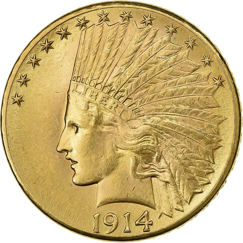 États-Unis, 10 Dollars, Indian Head, 1914, Denver, Or, TTB+, KM:130