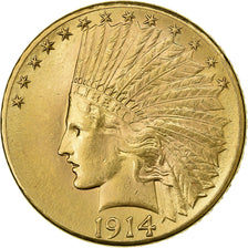 États-Unis, 10 Dollars, Indian Head, 1914, Denver, Or, TTB+, KM:130