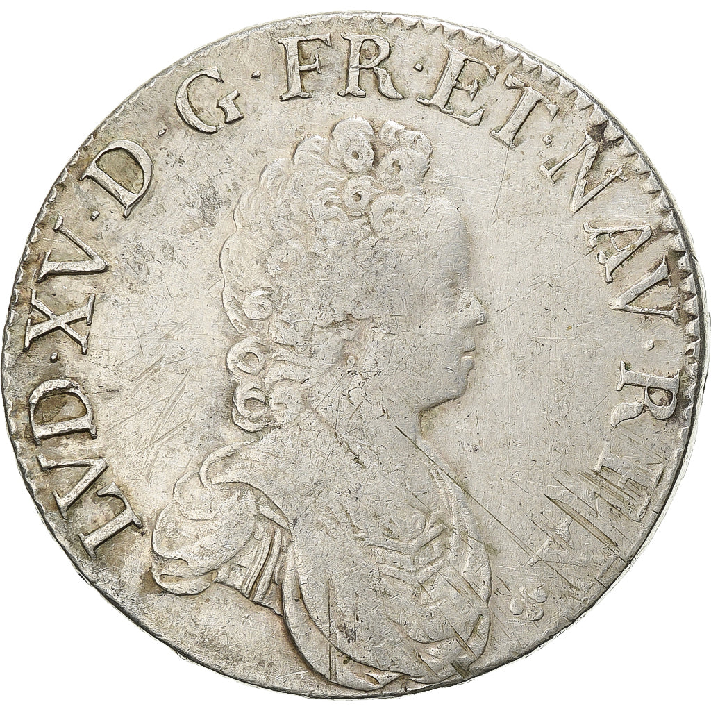 France, Louis XV, Ecu, Vertugadin, 1716, Amiens, Silver, VF(30-35), KM:414