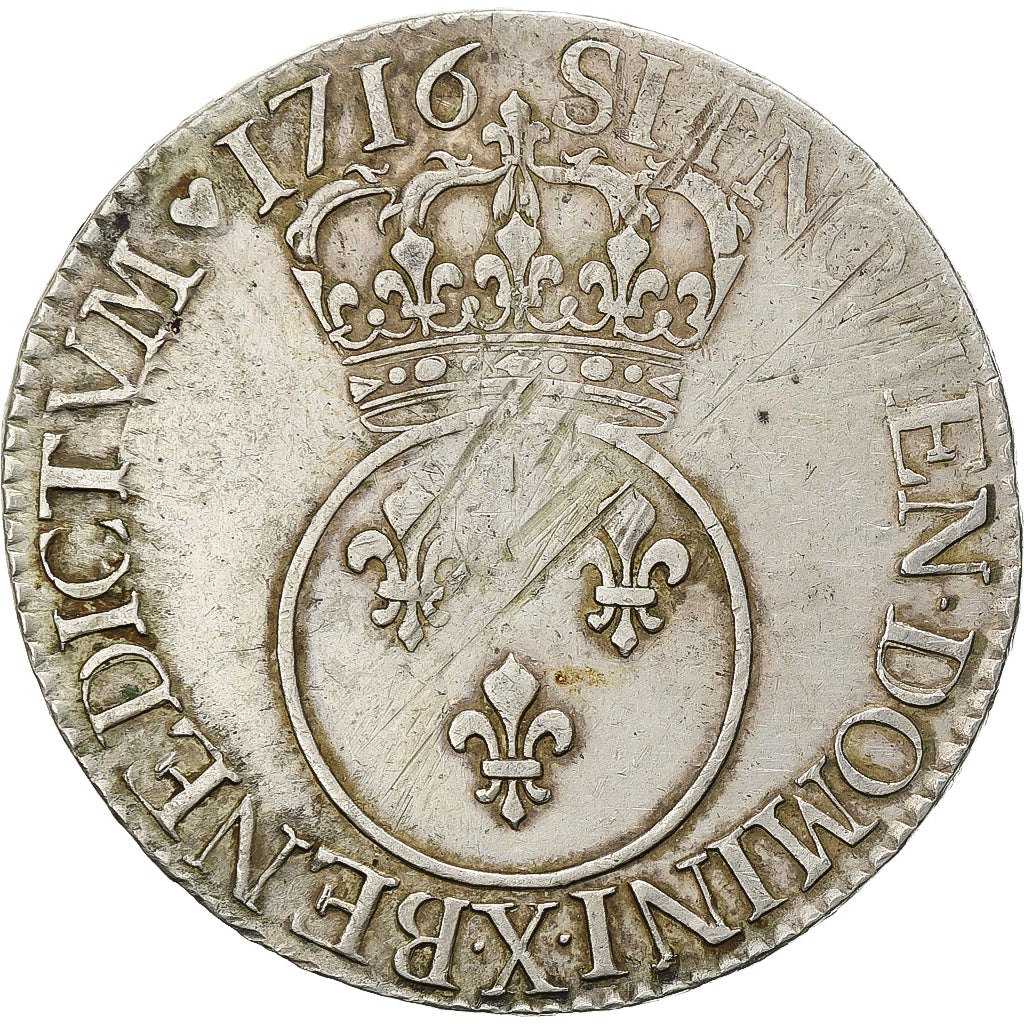 France, Louis XV, Ecu, Vertugadin, 1716, Amiens, Silver, VF(30-35), KM:414