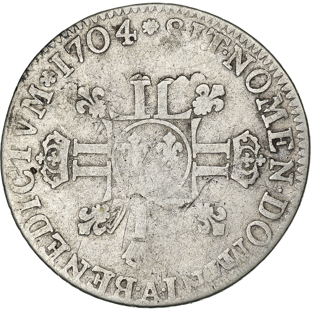 Francja, Louis XIV, 1/4 Ecu, Aux 8 L, 1704, Paris, Srebro, F(12-15), KM:352.1