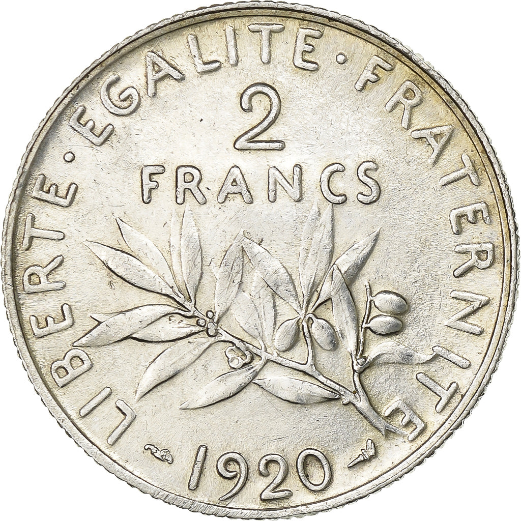 Frankreich, 2 Francs, Semeuse, 1920, Silber, UNZ, Gadoury:532, KM:845.1