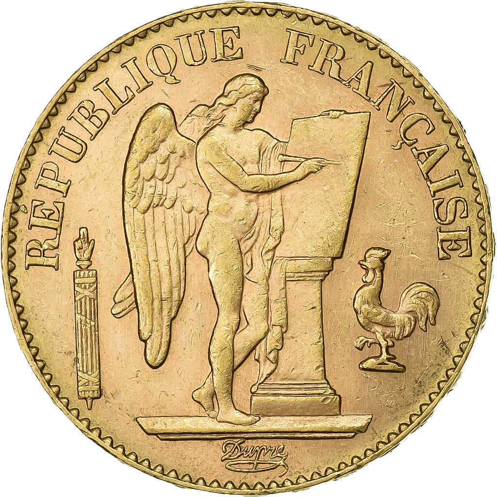 Francja, 20 Francs, Genius, 1897, Paris, Złoto, AU(55-58), Gadoury:1063, KM:825