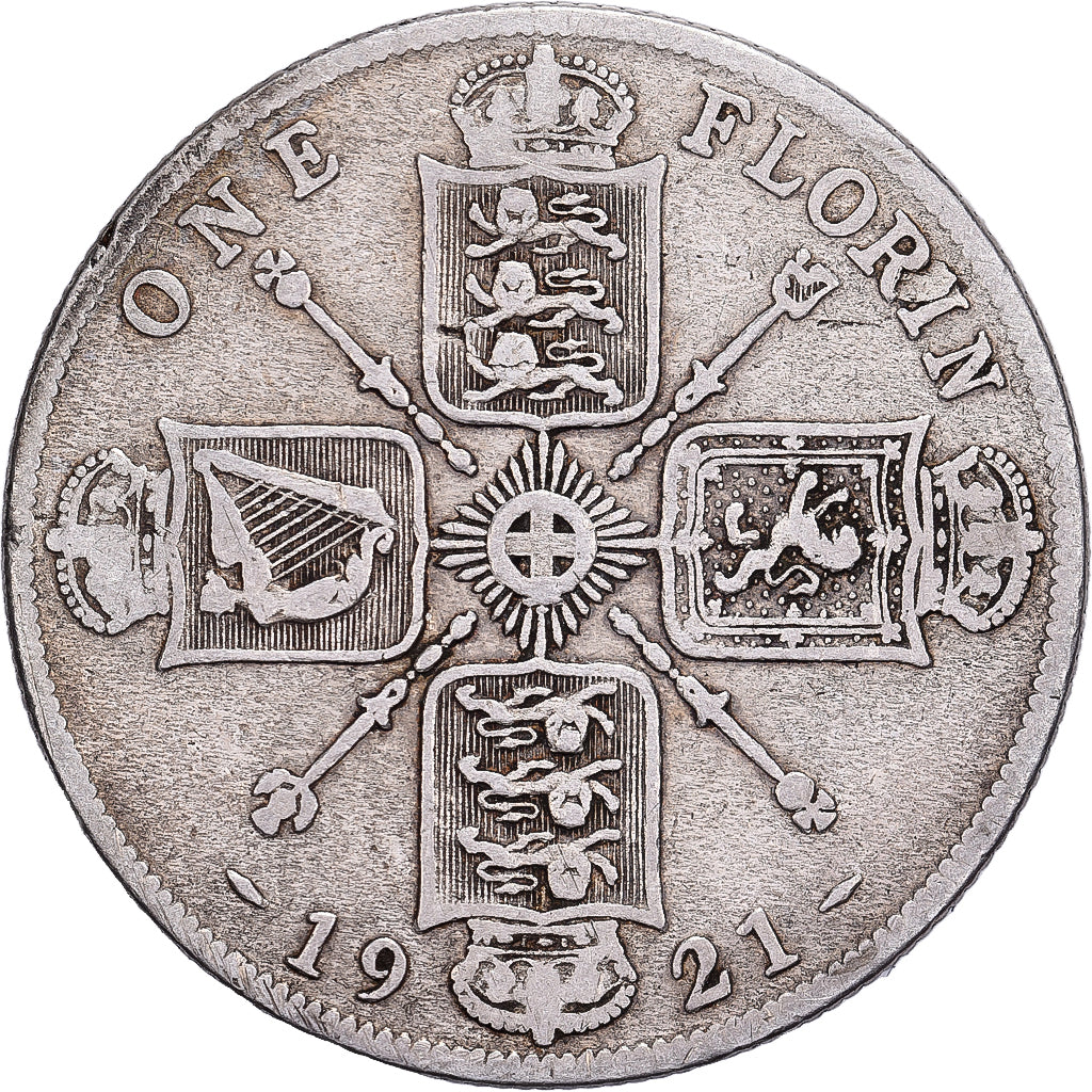 Gran Bretagna, George V, Florin, 1921, London, Argento, MB+, KM:817a