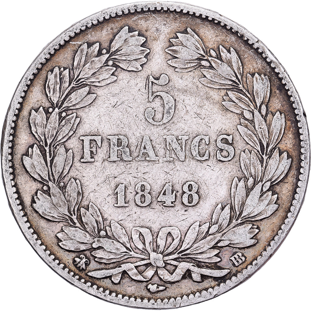 Frankreich, Louis Philippe I, 5 Francs, 1848, Strasbourg, Silber, SS