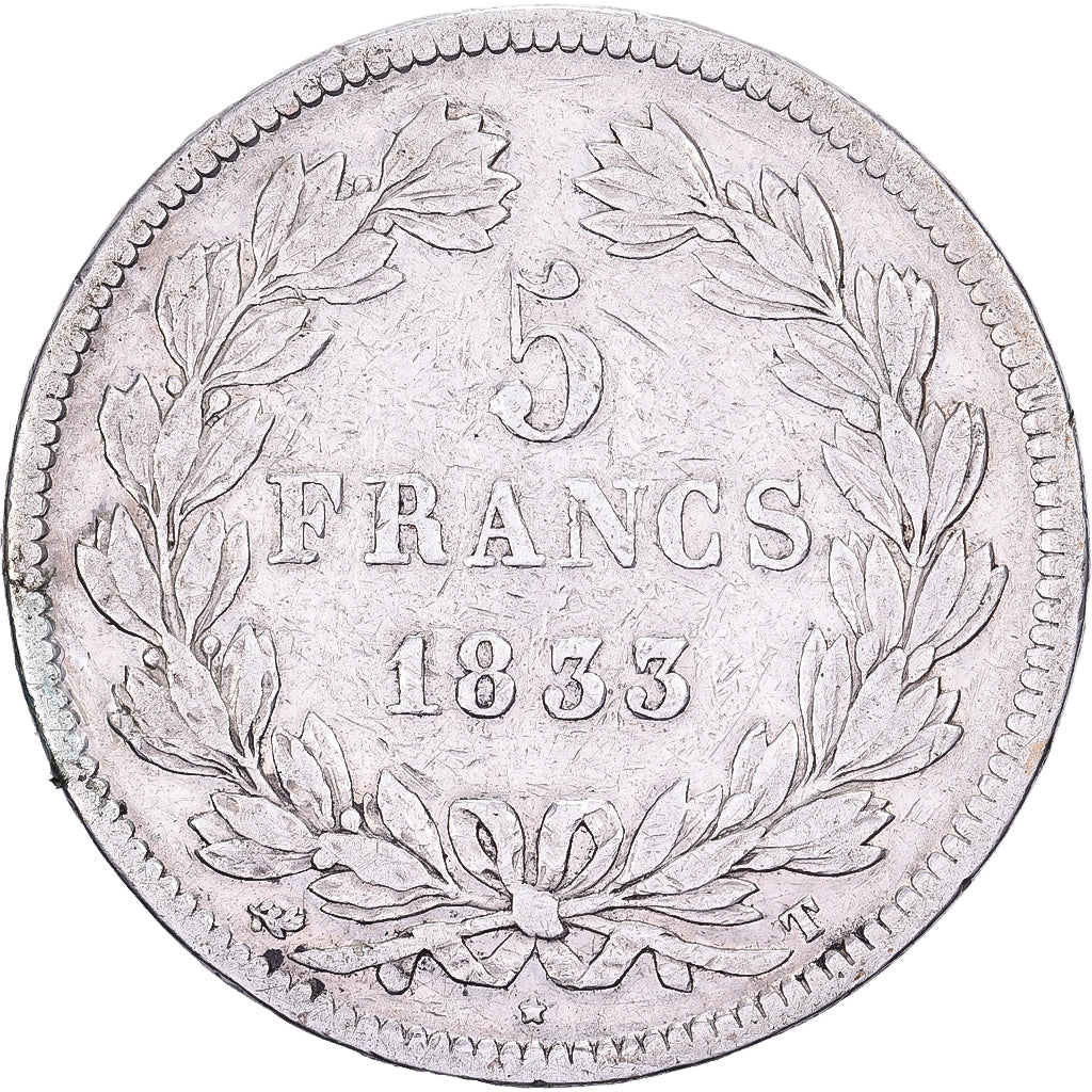 Francja, Louis Philippe I, 5 Francs, 1833, Nantes, Srebro, VF(30-35)