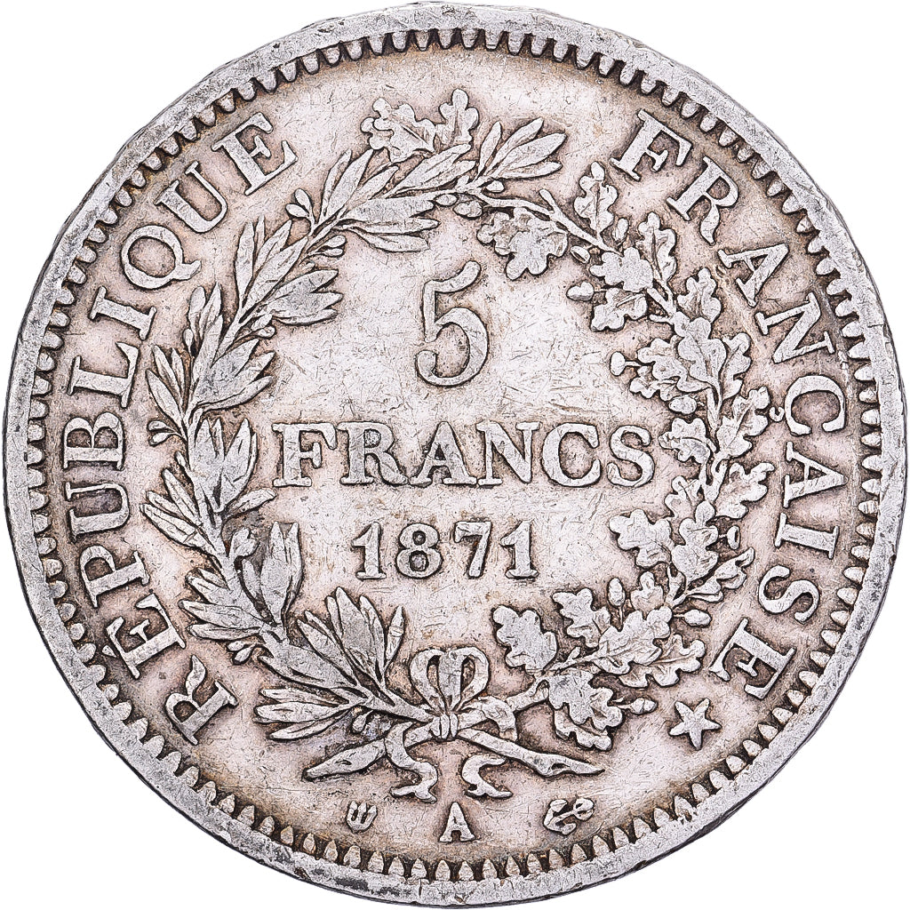 Francja, 5 Francs, Camélinat, 1871, Paris, Srebro, EF(40-45), Gadoury:744