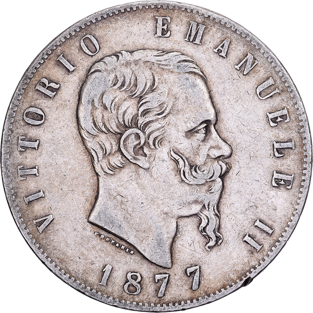 Italie, Vittorio Emanuele II, 5 Lire, 1877, Rome, Argent, TTB, KM:8.4