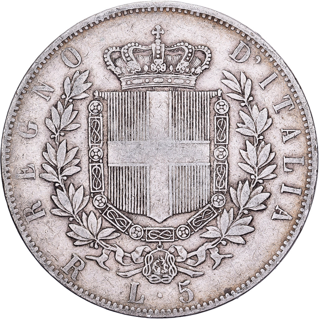 Italie, Vittorio Emanuele II, 5 Lire, 1877, Rome, Argent, TTB, KM:8.4