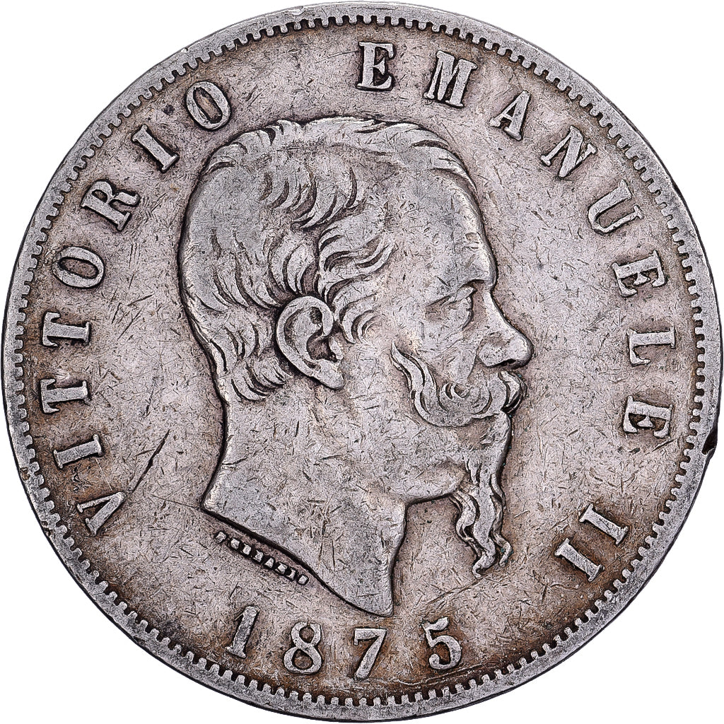 Italy, Vittorio Emanuele II, 5 Lire, 1875, Milan, Silver, EF(40-45), KM:8.4