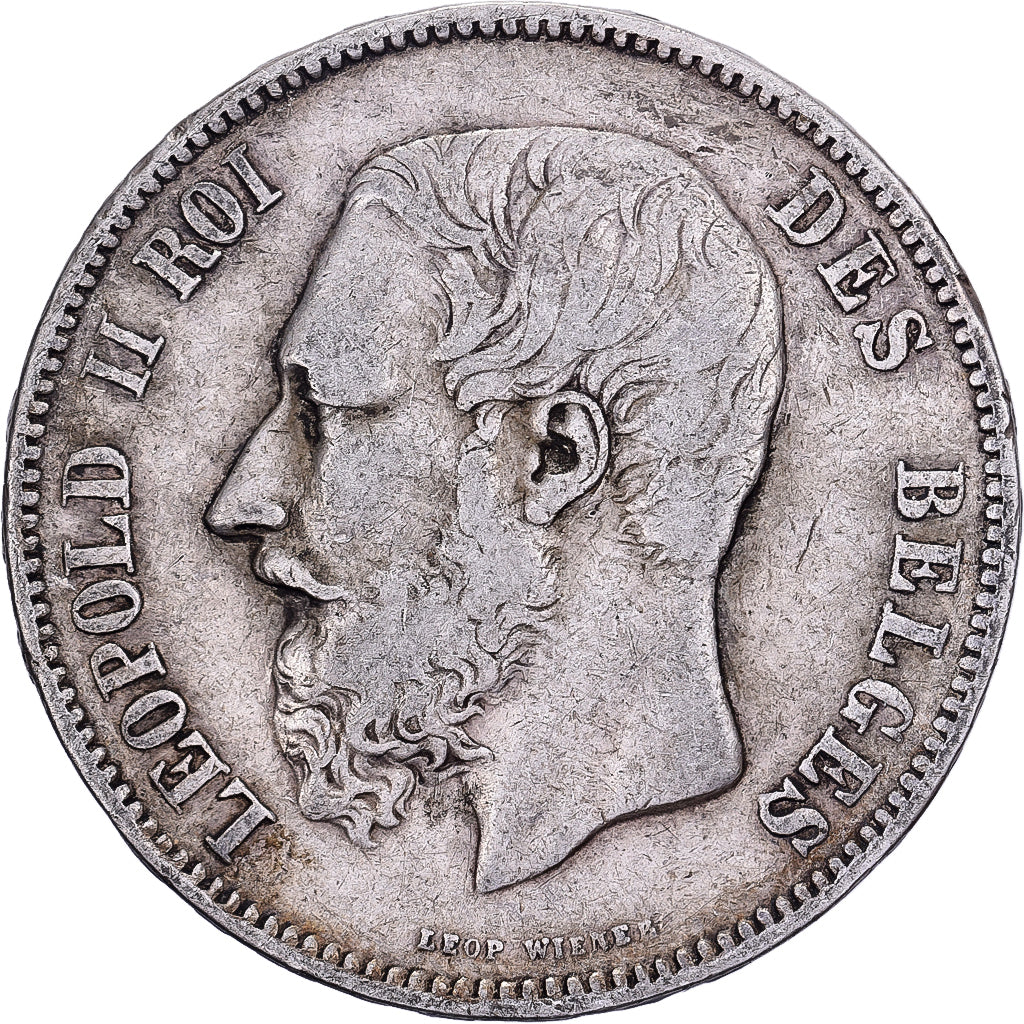 Belgia, Leopold II, 5 Francs, 1868, Brussels, Fautée / Error, Srebro